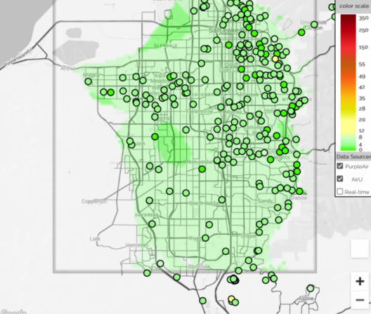 Map of the Salt Lake Valley showing air quality