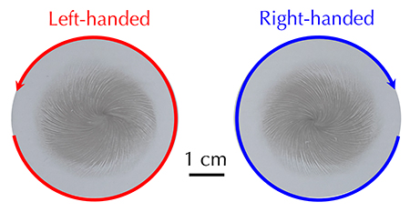 Microscopy of carbon nanotube films with opposite chirality, made with the mechanical rotation method.