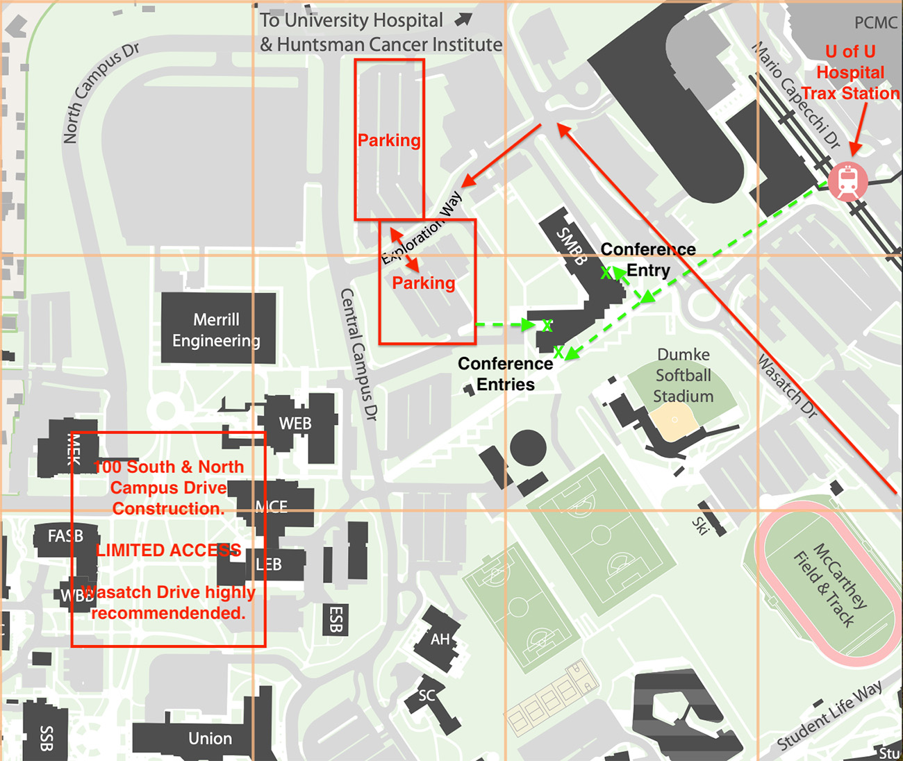 Parking map for USPE notation constructions zones and outlines for designated parking zones