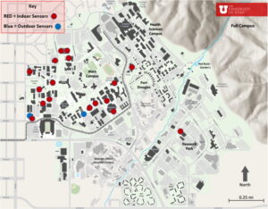A map of the University of Utah Campus showing the location of the study's sensors